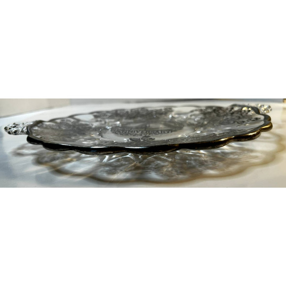Silver City 25th Anniversary Glass Handled W/Silver Floral Overlay Cake Plate - Picture 4 of 5
